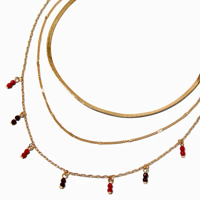 Pink & Burgundy Bead Gold-tone Multi-Strand Necklace