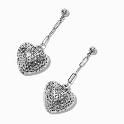 Hematite Crater Heart Chain Drop Earrings