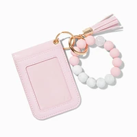 Blush Pink Beaded Wristlet Card Case