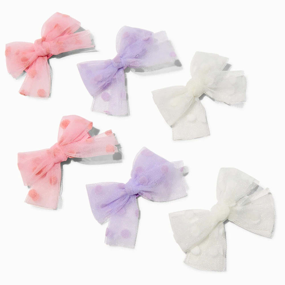 Claire's Club Pastel Polka Dot Mesh Hair Bow Clips - 6 Pack