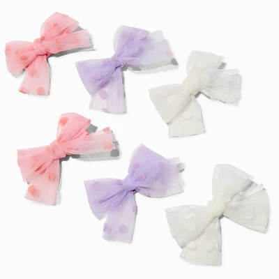 Claire's Club Polka Dot Mesh Bow Hair Clips - 6 Pack