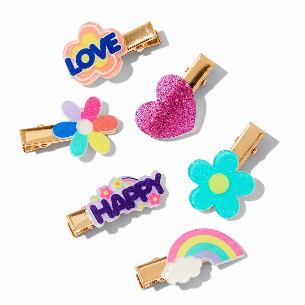 Claire's Club Rainbow Happy Hair Clips - 6 Pack