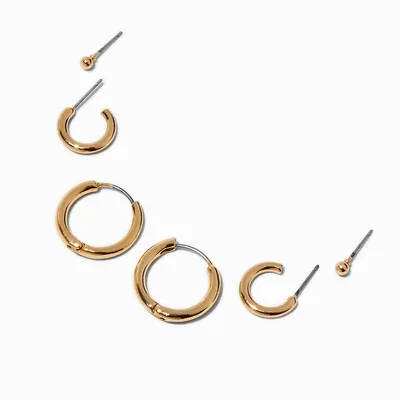 Gold-tone Thick Clicker Earring Stackables Set - 3 Pack