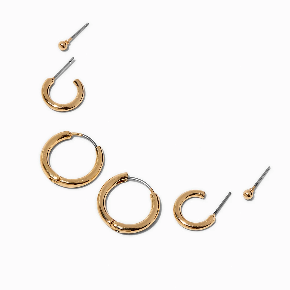 Gold-tone Thick Clicker Earring Stackables Set - 3 Pack