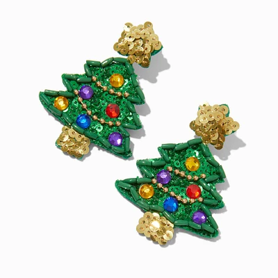 Sequin Christmas Tree Felt Drop Earrings