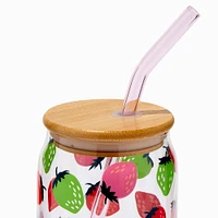 Strawberry Print Mason Jar Tumbler