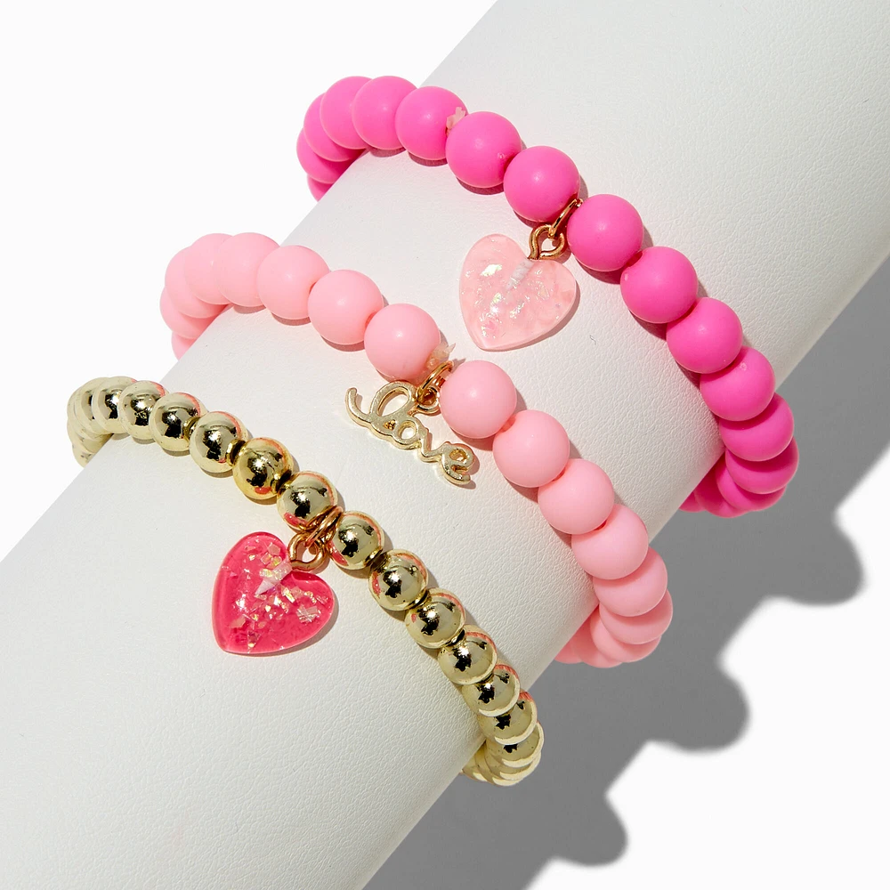 Claire's Club "Love" & Heart Beaded Stretch Bracelets - 3 Pack