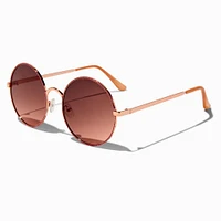 Rose Gold Glitter Rim Round Sunglasses