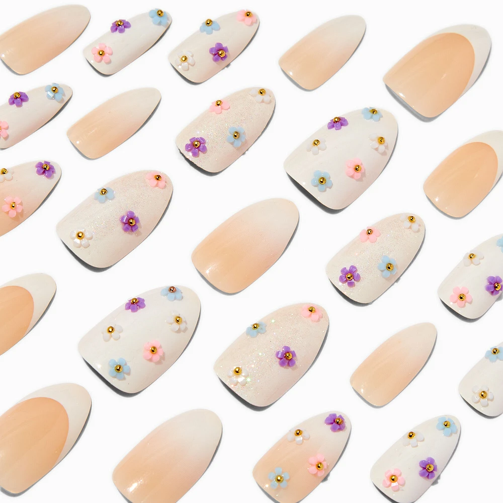 3D Pastel Flower White Stiletto Vegan Faux Nail Set - 24 Pack