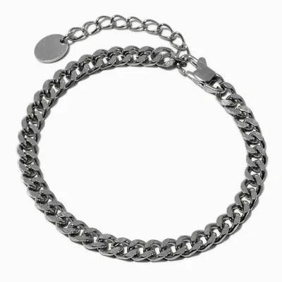 Silver-tone Stainless Steel 6MM Curb Chain Bracelet