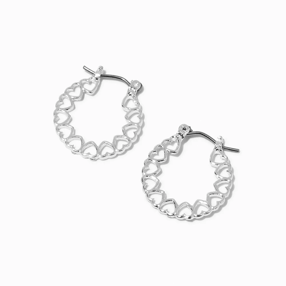 Silver-tone Heart Print Hoop Earrings