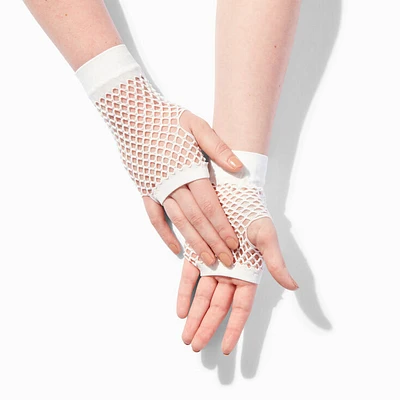 White Fishnet Fingerless Gloves
