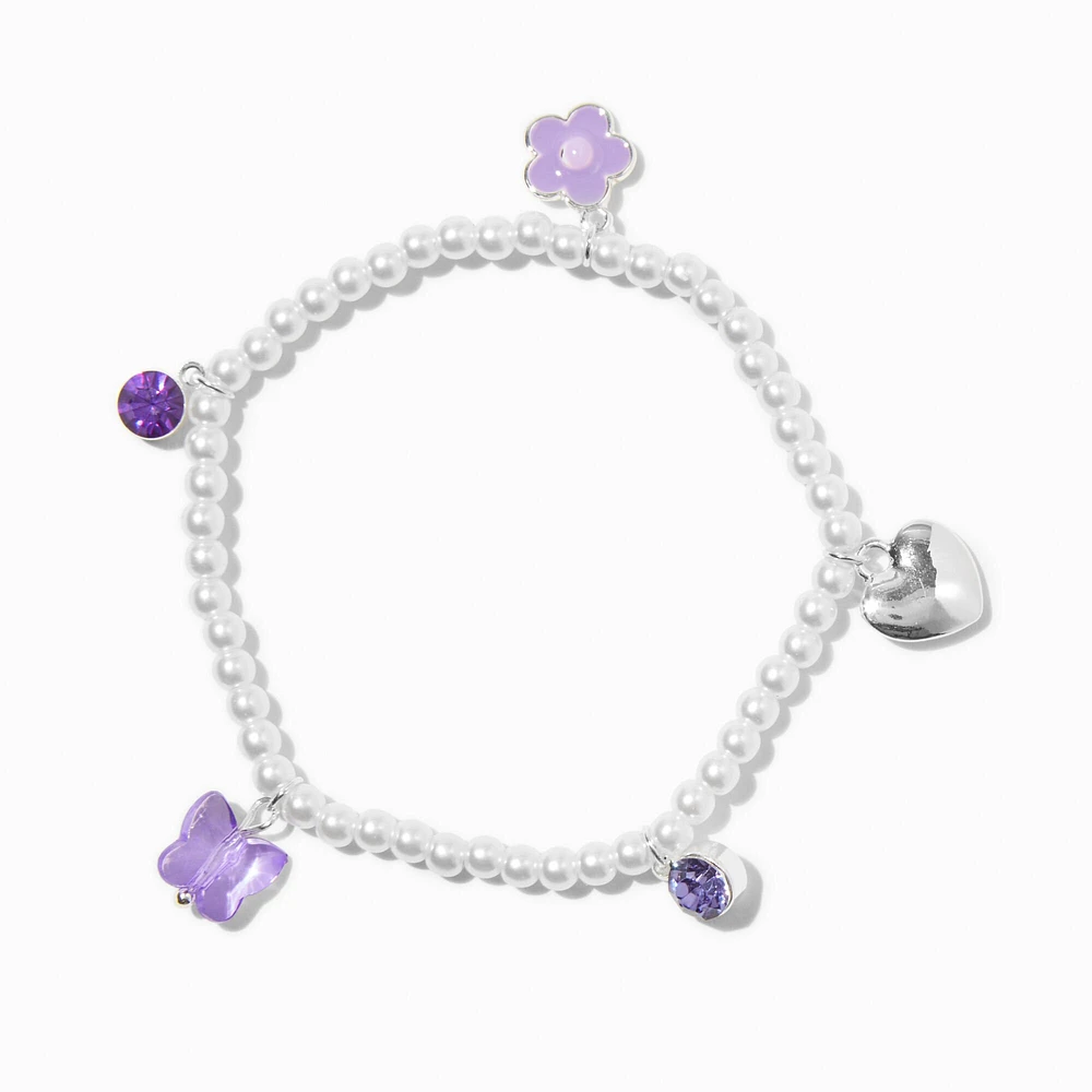 Purple Charm Pearl Beaded Stretch Bracelet