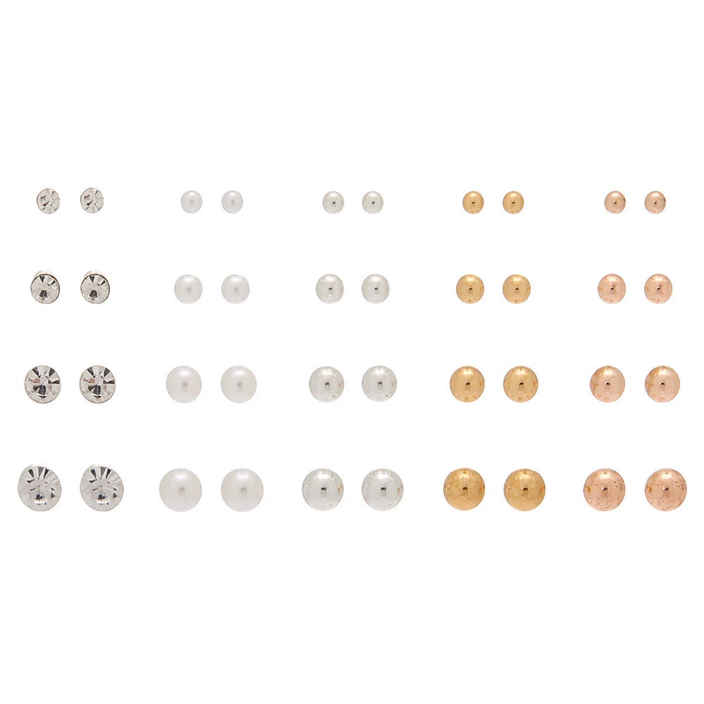 Mixed Metal Round Stud Earrings - 20 Pack