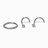 Silver-tone Titanium Rhinestone 18G Nose Stud & Hoop - 3 Pack