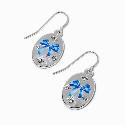 Blue Painted Bow Oval Drop Earrings