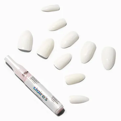 Glossy White Stiletto Vegan Faux Nail Set - 24 Pack