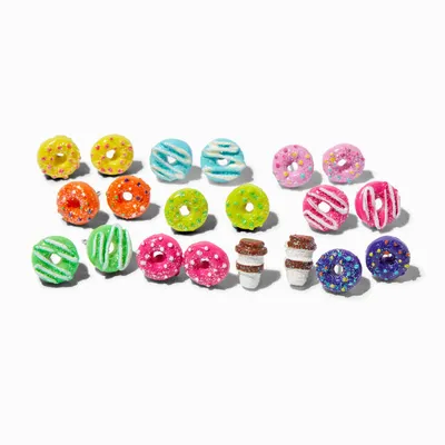 Glitter Rainbow Donut Stud Earrings - 9 Pack