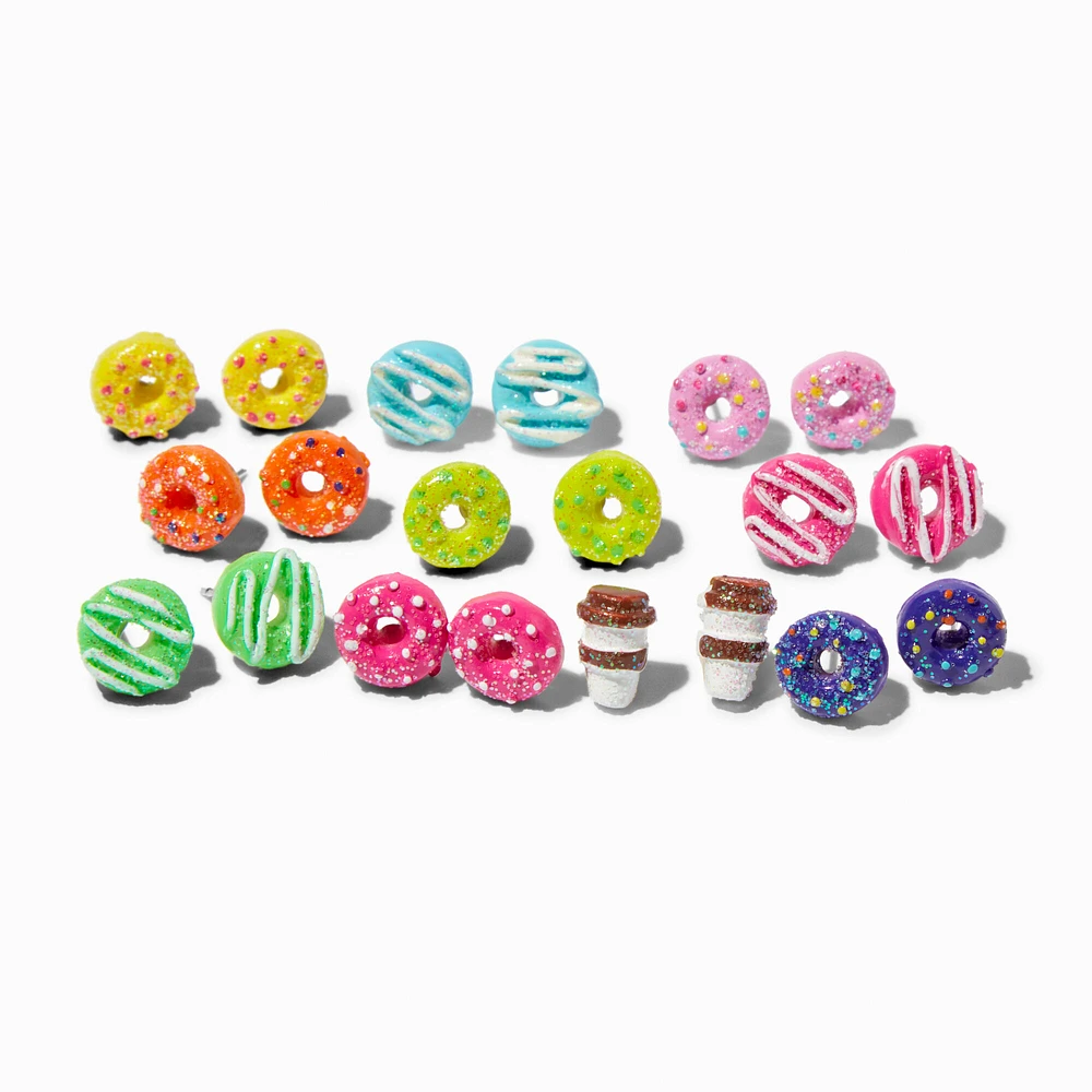 Glitter Rainbow Donut Stud Earrings - 9 Pack