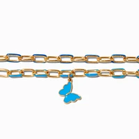 Blue Butterfly Colored Link Chain Bracelets - 2 Pack