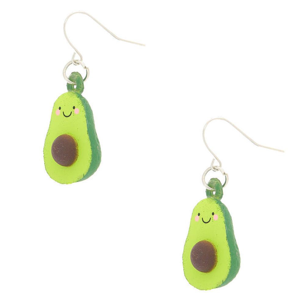 Silver 1" Squish Avocado Drop Earrings - Green