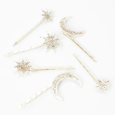 Celestial Embellished Silver Hair Pins - 6 Pack