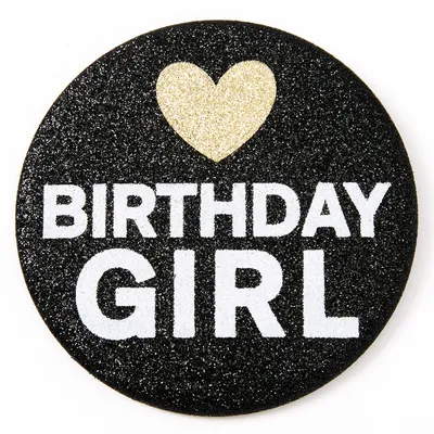 Birthday Girl Glitter Button - Black