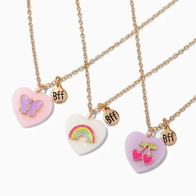 Best Friends UV Color-Changing Heart Pendant Necklaces - 3 Pack