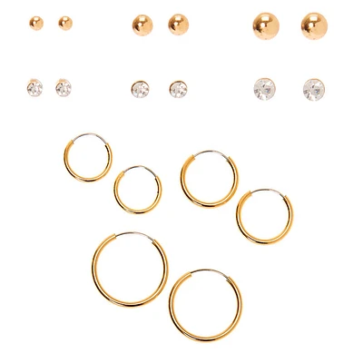 Gold Graduated Mixed Earrings - 9 Pack