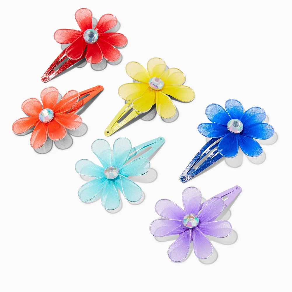 Claire's Club Rainbow Net Flower Snap Hair Clips - 6 Pack