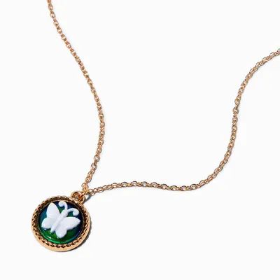 Gold-tone Butterfly Cameo Mood Pendant Necklace
