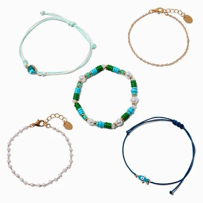 Turquoise Fish & Seashell Bracelet Set - 5 Pack