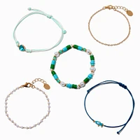 Turquoise Fish & Seashell Bracelet Set - 5 Pack