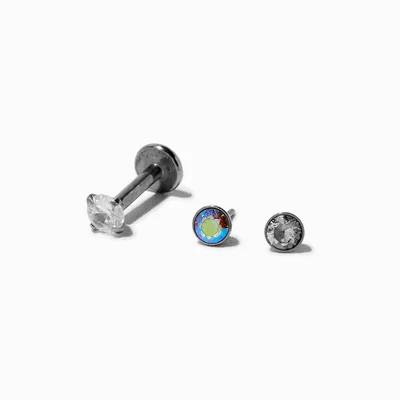 Silver-tone Anodized 16G Stud Threadless Cartilage Earrings - 3 Pack