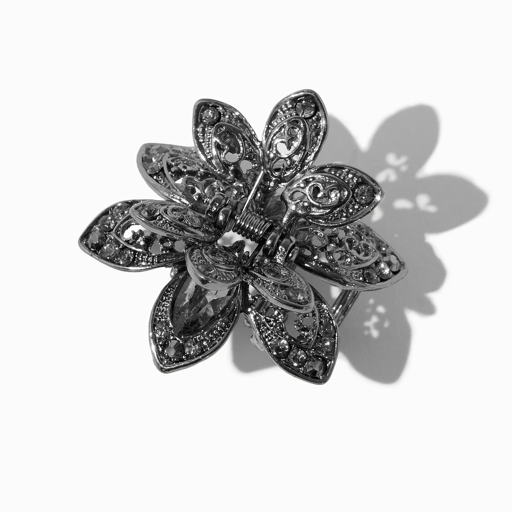 Hematite Crystal Embellished Filigree Flower Hair Claw