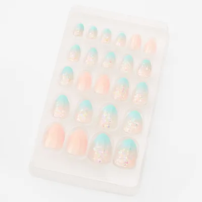 Ombre Mint Glitter Stiletto Press On Vegan Faux Nail Set - 24 Pack