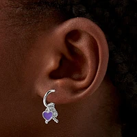 Purple Heart Silver-tone Charm Hoop Earrings