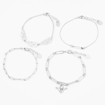 Silver Hearts and Flames Chain Bracelet Set - 4 Pack
