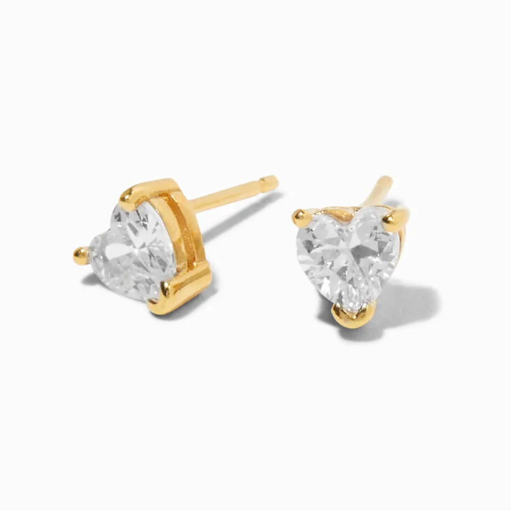 18K Gold Plated Cubic Zirconia Heart Stud Earrings