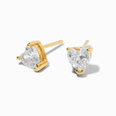 18K Gold Plated Cubic Zirconia Heart Stud Earrings