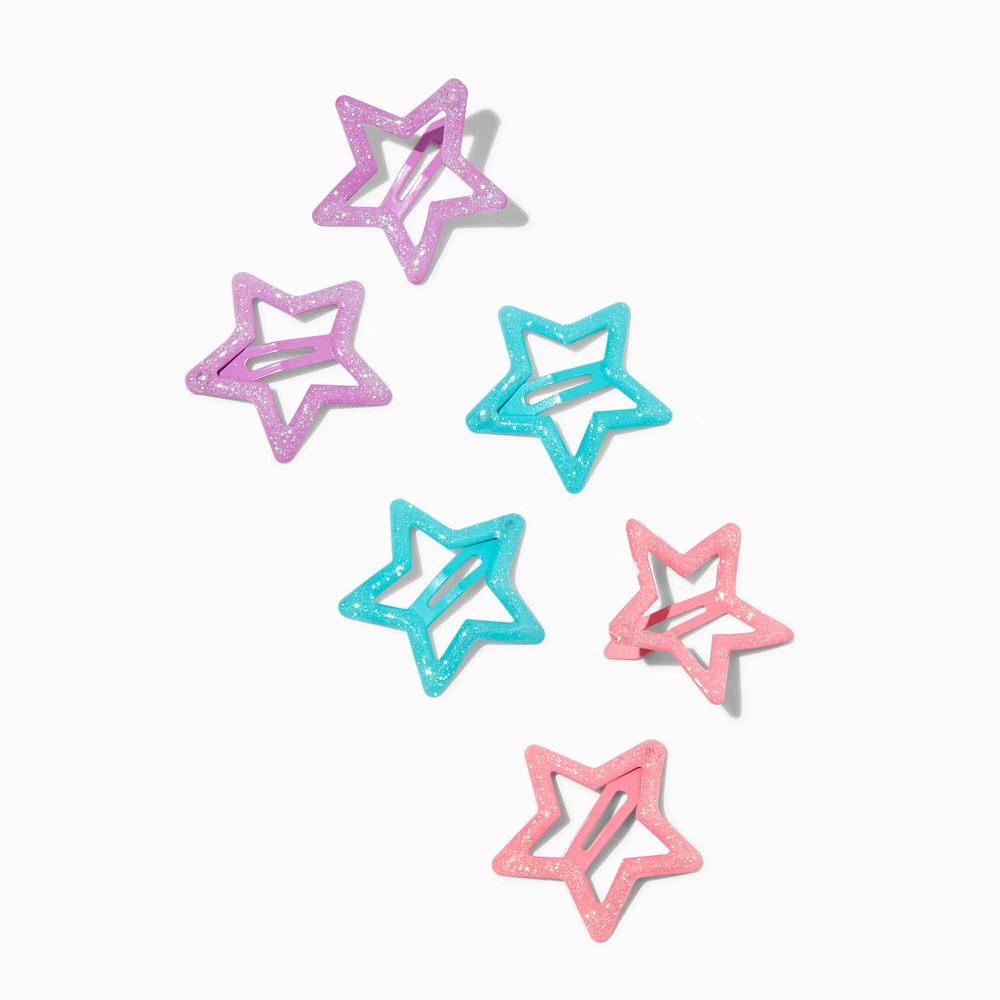 Claire's Club Jewel-Tone Star Cut-Out Snap Hair Clips - 6 Pack