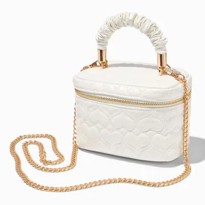 White Quilted Hearts Dual Strap Crossbody Bag