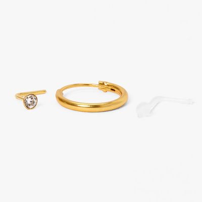 Crystal Gold Hoop & Stud Nose Ring