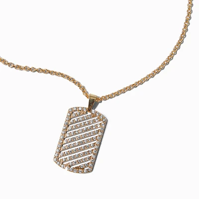 Gold-tone Crystal Dog Tag Pendant Necklace