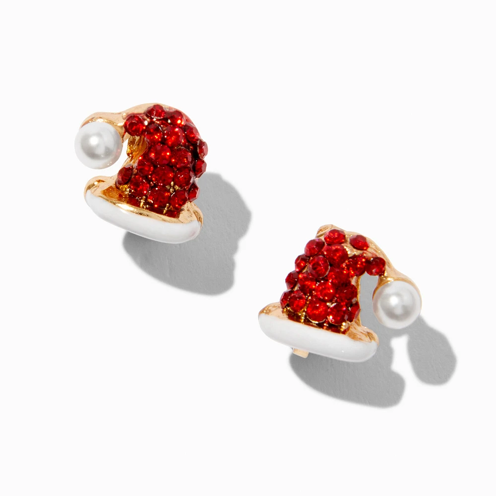 Rhinestone Santa Hat Clip-On Stud Earrings