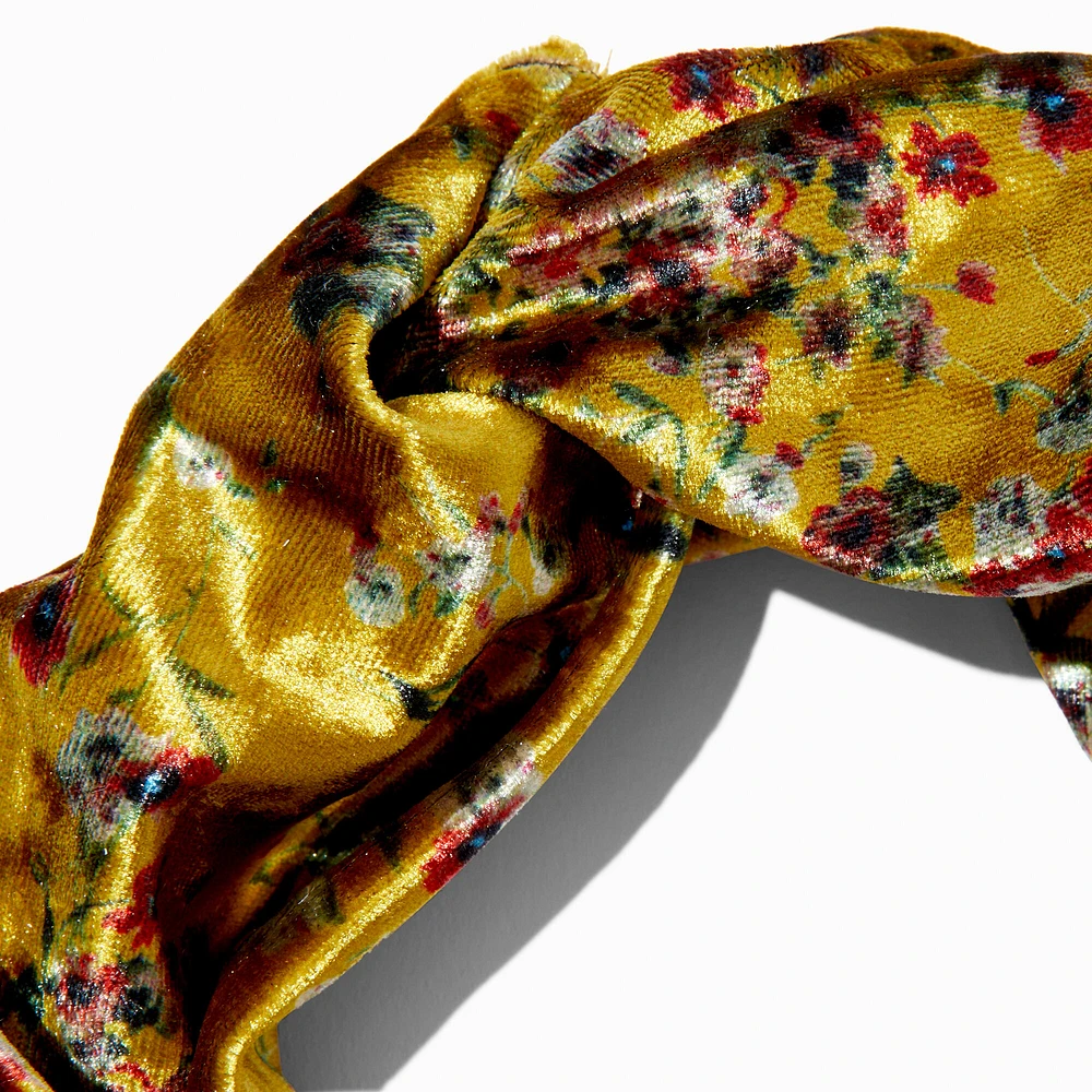 Mustard Yellow Velvet Floral Headwrap