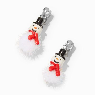 Christmas Snowman Pom Pom  Clip-On Earrings