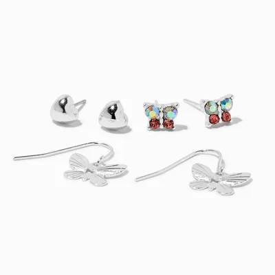 Silver-tone Butterfly Earring Set - 3 Pack