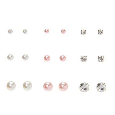 Silver Pearl Graduated Stud Earrings - 9 Pack