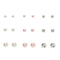 Silver Pearl Graduated Stud Earrings - 9 Pack